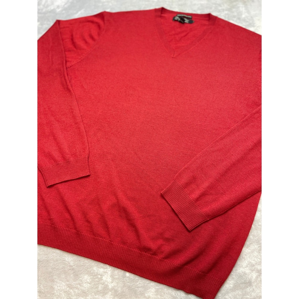 Pronto Uomo Mens Extra Fine Merino Wool Sweater Sz XL Cranberry V-Neck Classic